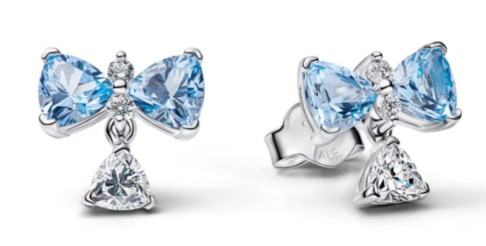 [294336C01] Pendientes botón lazo Pandora plata y azul