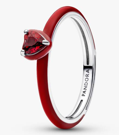 [193088C05] Anillo solitario Pandora plata y rojo