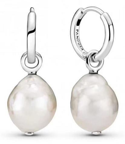 [EH-66] Aretes Pandora aro perla barroca colgante plata
