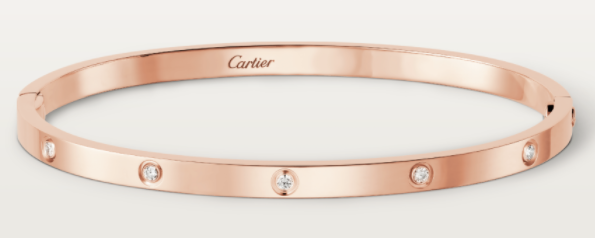 [TGKT-B16] Brazalete delgado Cartier Love oro rosa cuatro circonias
