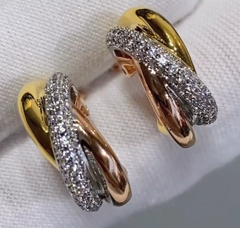 [TGKT-E14] Aretes Cartier Trinity pavé tres oros