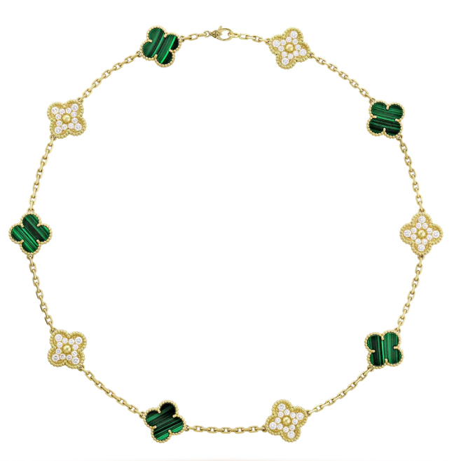Collar Van Cleef Alhambra 10 Motivos Malaquita y Pavé