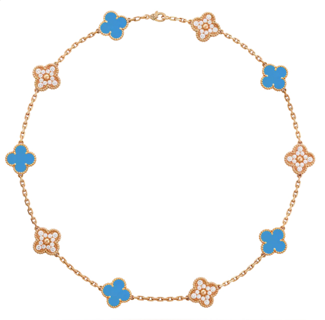 Collar Van Cleef Alhambra 10 Motivos Turquesa y Pavé Oro Rosa