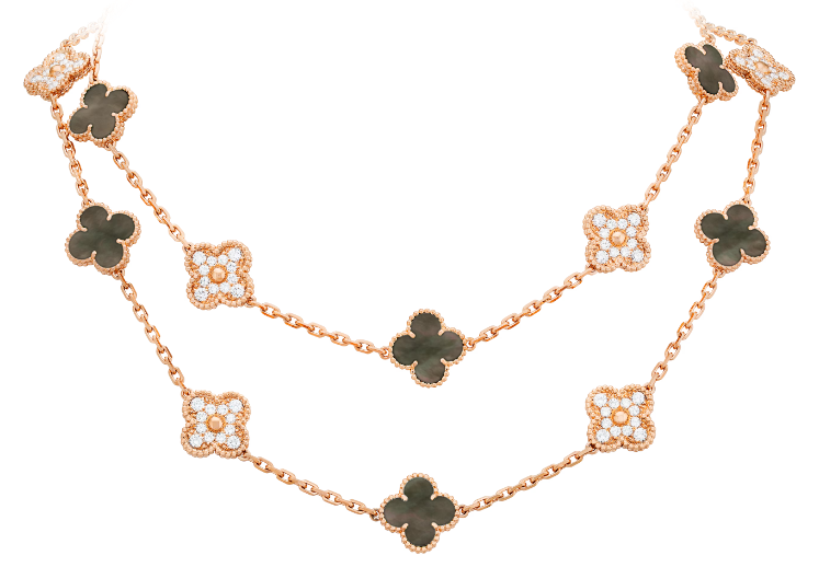 Collar Van Cleef Alhambra 20 Motivos Nácar Gris y Pavé Oro Rosa