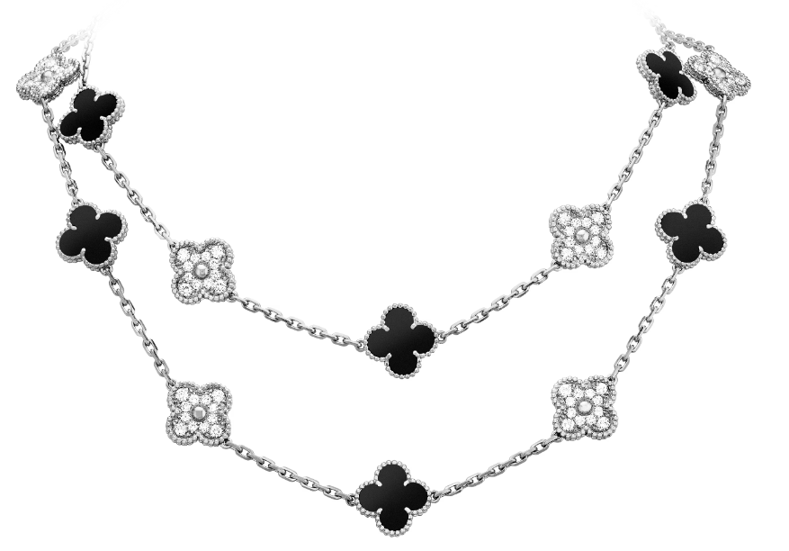 Collar Van Cleef Alhambra 20 Motivos Ónix y Pavé Plata