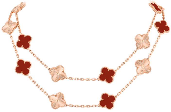 [VC-XL251] Collar Van Cleef Alhambra 20 Motivos Cornalina Grabada Oro Rosa