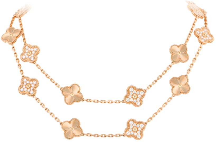 Collar Van Cleef Alhambra 20 Motivos Liso y Pavé Oro Rosa