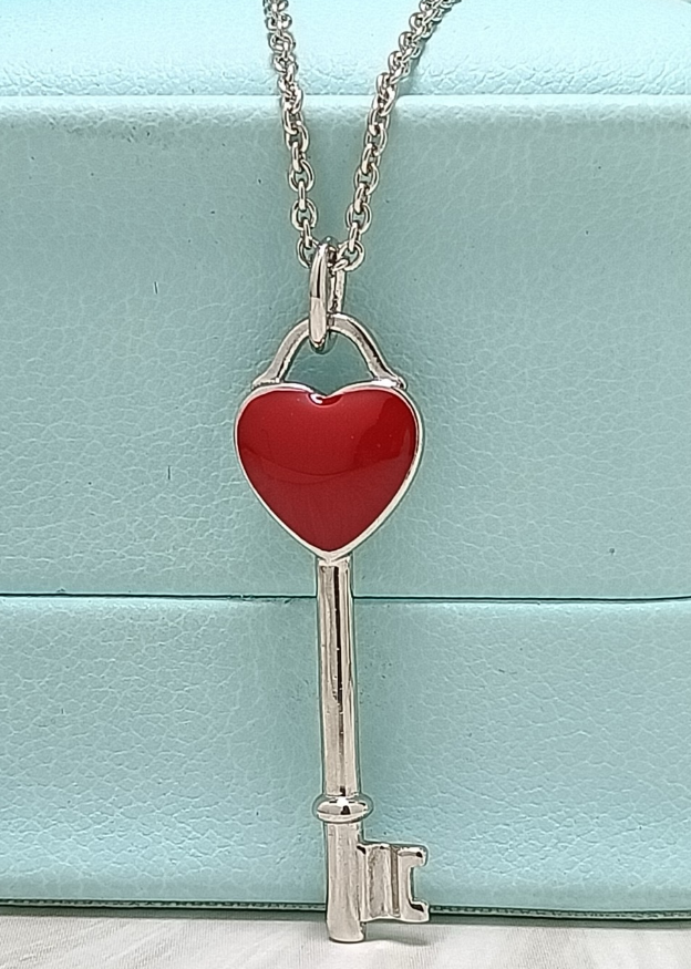 [N0024-3] Collar Tiffany llave corazón esmalte rojo