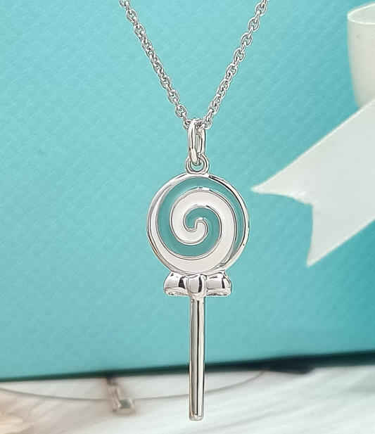 [N0025-1] Collar Tiffany paleta espiral blanca y celeste