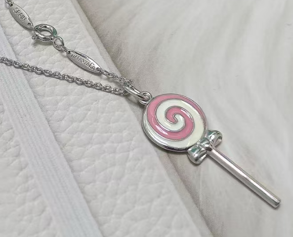 [N0025-2] Collar Tiffany paleta espiral rosa y blanco