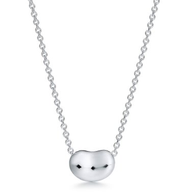 [N0035] Collar Tiffany frijol pequeño plata pulida