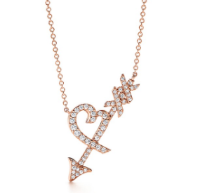 [N0063-2] Collar Tiffany Corazón y Flecha XO Pavé Oro Rosa