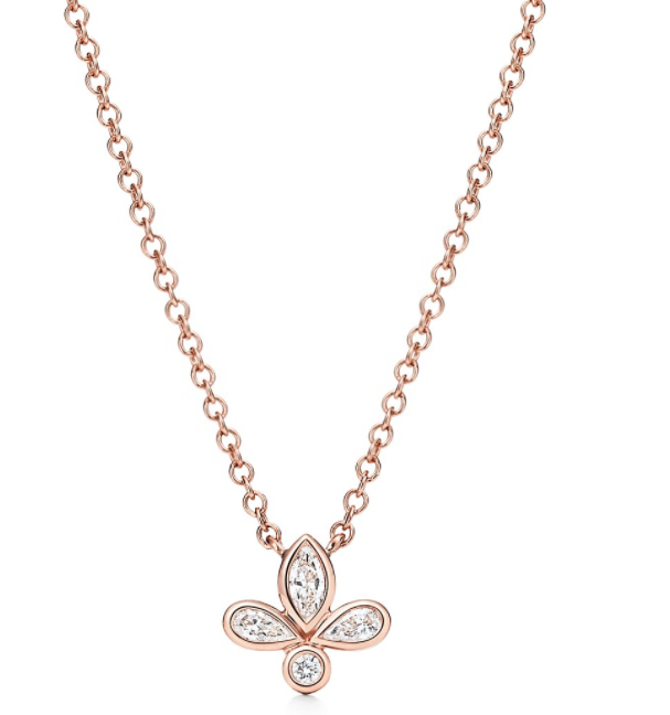 [N0105-2] Collar trébol tres pétalos plata baño oro rosa