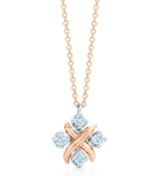 [N0107-1] Collar cruce X racimos de circonias oro rosa