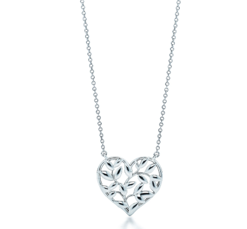 Collar corazón calado hojas plata 925