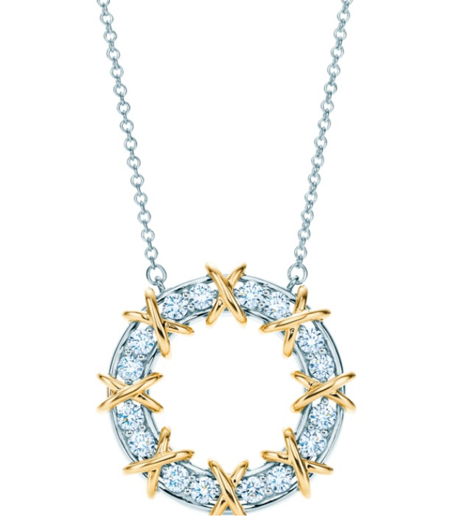 [N0122] Collar Tiffany círculo circonias y besos dorados