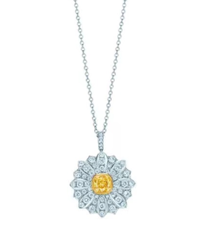 [N0135] Collar Tiffany flor sol piedra amarilla doble halo