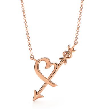 [N0139-2] Collar corazón y flecha con besos oro rosa