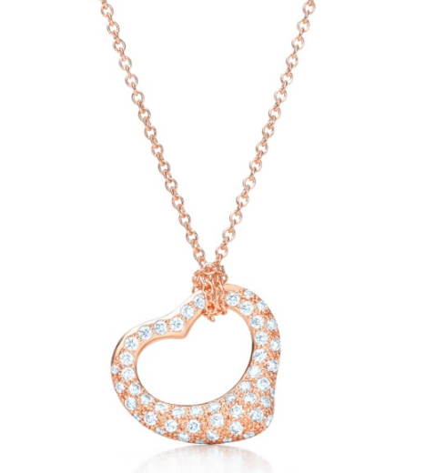 [N0141] Collar corazón abierto pavé oro rosa Elsa Peretti