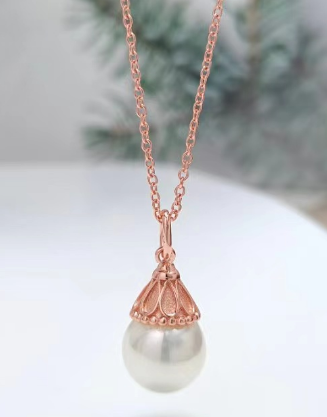 [N0147-2] Collar perla capuchón calado oro rosa