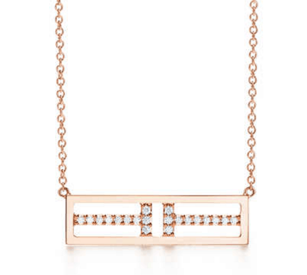 Collar barra Tiffany T pavé oro rosa