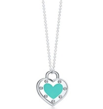[TIFN230] Collar Tiffany candado corazón turquesa con borde de piedras