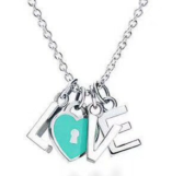 [N0187] Collar dijes LOVE con candado corazón esmalte turquesa