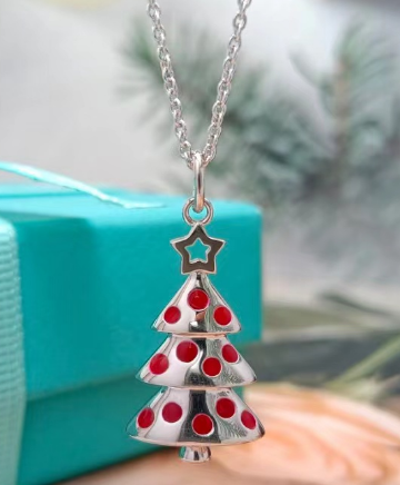 [N0203-2] Collar Tiffany Árbol de Navidad Lunares Rojos