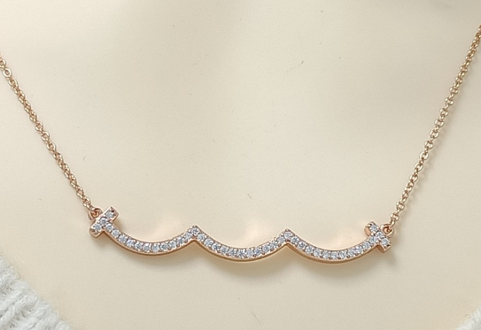 Collar Tiffany T Ondas Pavé Oro Rosa