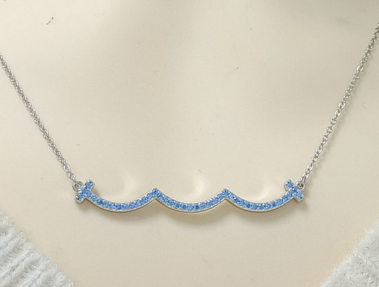 Collar Tiffany T Ondas Pavé Azul Plateado