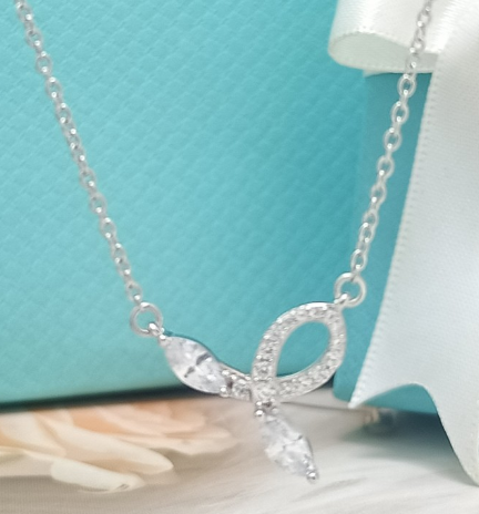[N0213-2] Collar Tiffany Lazo Hojas Marquise Plateado