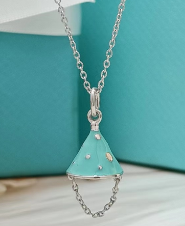 Collar Tiffany Campana Esmalte Turquesa Puntos Dorados