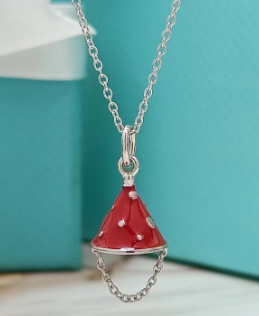 Collar Tiffany Campana Esmalte Rojo Puntos Blancos