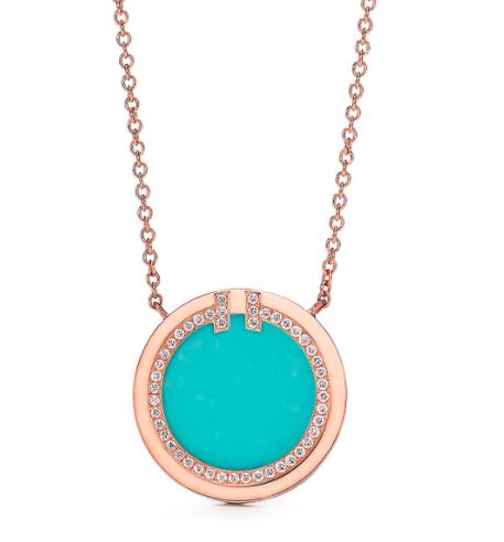 [N0278-3] Collar Tiffany T Círculo Turquesa Oro Rosa