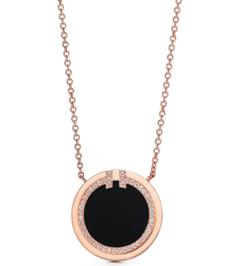 [N0278-4] Collar Tiffany T Círculo Ónix Negro