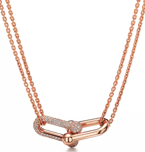 [N0283-1] Collar Tiffany Lock Pavé Doble Cadena Oro Rosa