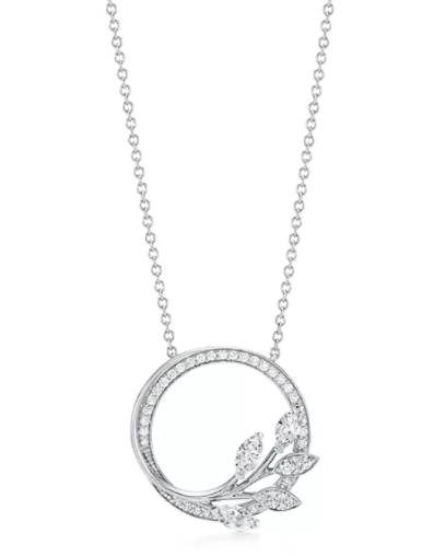 [N0312-2] Collar círculo pavé hoja asimétrica plateado