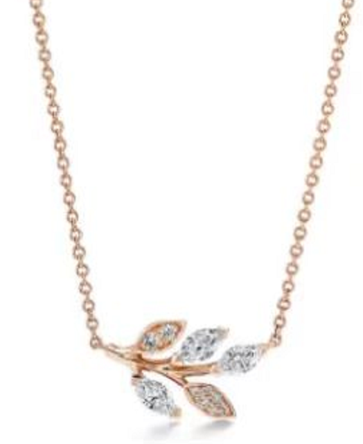 [N0310-1] Collar ramita de hojas circonias oro rosa