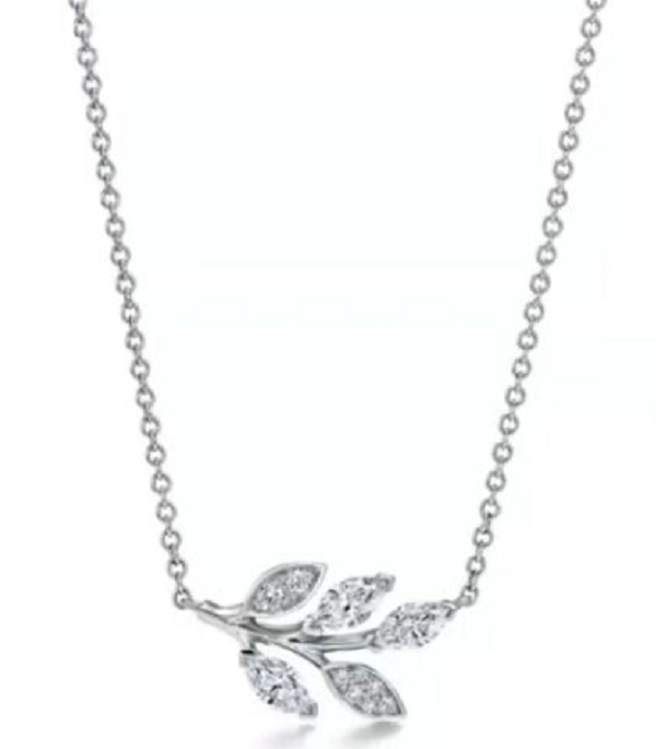 Collar ramita de hojas circonias plateado