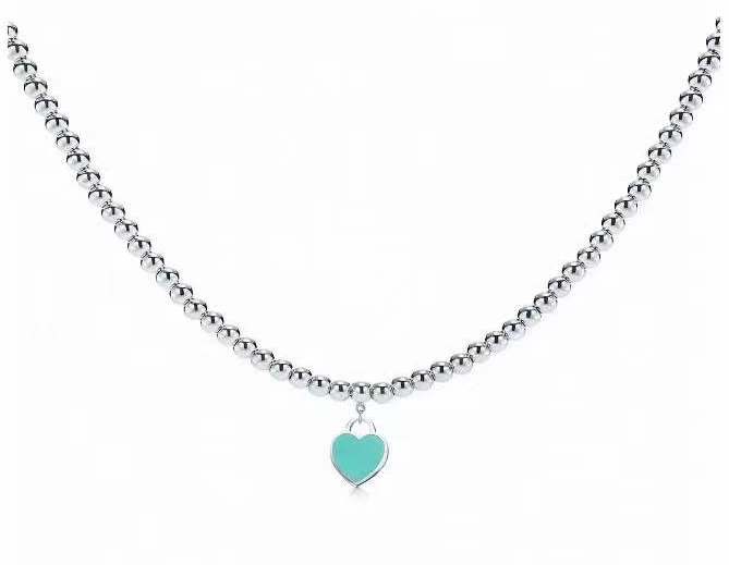 Collar Tiffany bolitas corazón esmalte turquesa