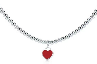 [TIFN090] Collar Tiffany bolitas corazón esmalte rojo