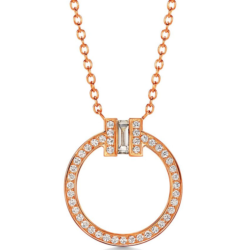 [N0338-2] Collar Tiffany T Círculo Pavé Oro Rosa