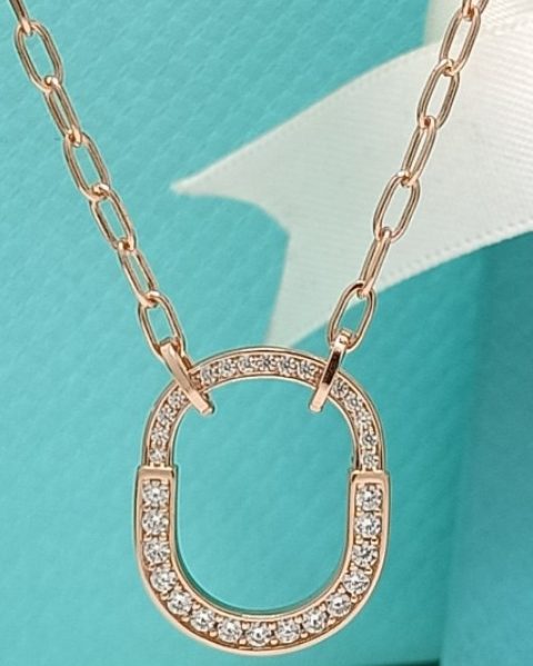 [N0343-2] Collar Tiffany Lock Pavé Oro Rosa