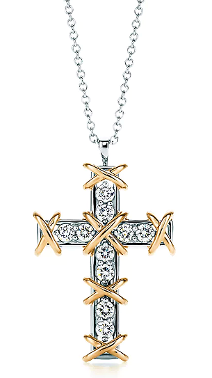 Collar cruz Tiffany motivo X bicolor con circonias