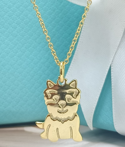 Collar Tiffany Gatito Grabado Oro Amarillo