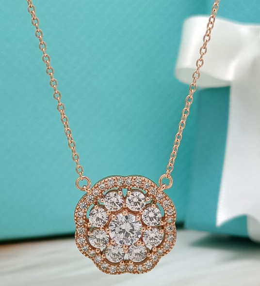 Collar Tiffany Racimo Floral Pavé Oro Rosa