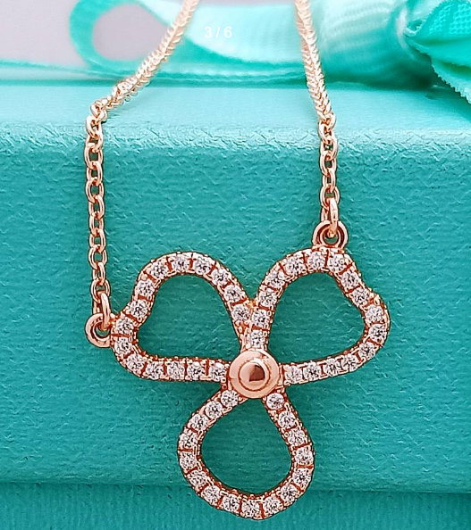 Collar Tiffany Trébol Pavé Oro Rosa
