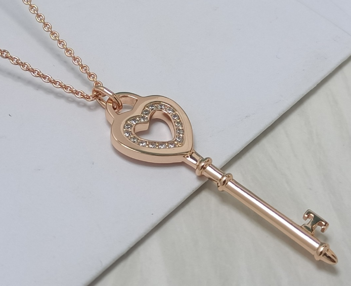 [N0027-1] Collar Tiffany llave corazón pavé oro rosa