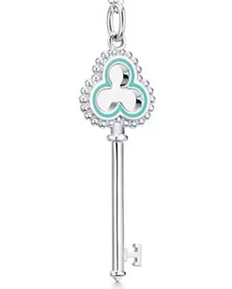 [N0164] Charm llave trébol esmalte turquesa plata 925