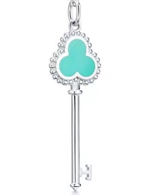 [N0165] Charm llave trébol Tiffany Keys esmalte azul pavé